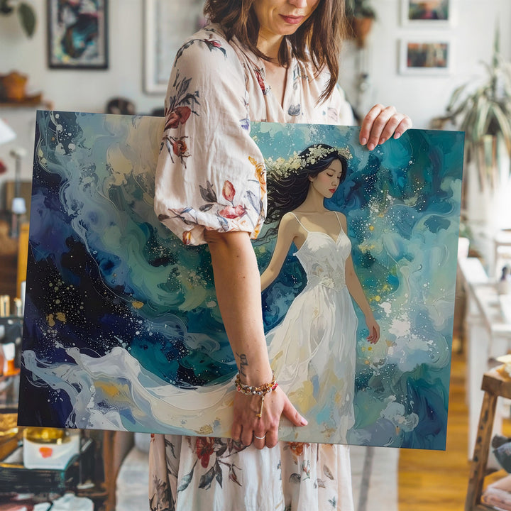 Celestial Dream Woman Canvas – Ethereal Fantasy Moonlight Wall Art - Gifitto