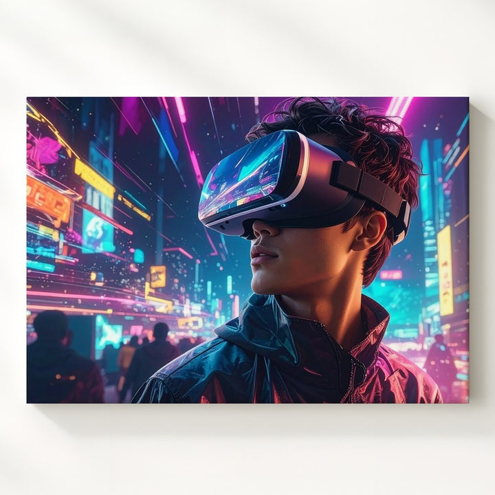 Neon VR Dreamscape Canvas – Futuristic Virtual Reality Wall Art - Gifitto