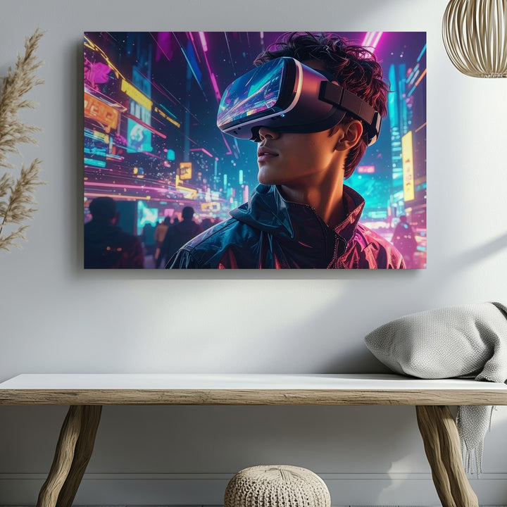 Neon VR Dreamscape Canvas – Futuristic Virtual Reality Wall Art - Gifitto
