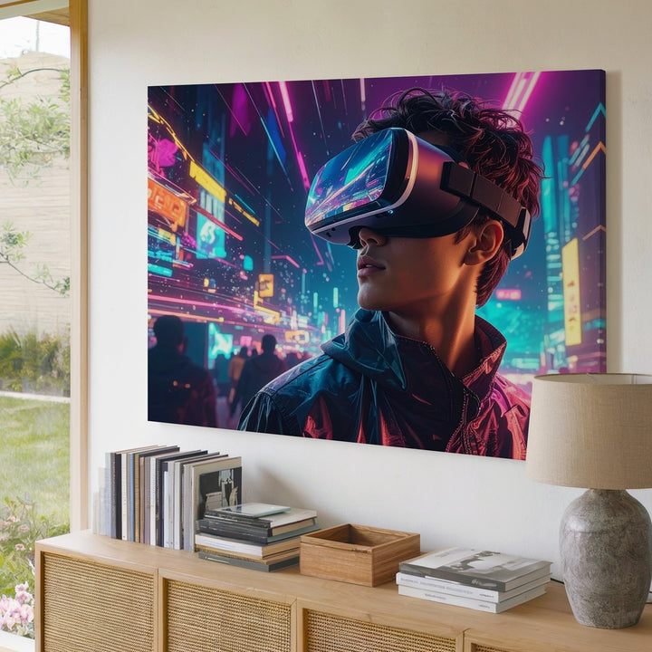 Neon VR Dreamscape Canvas – Futuristic Virtual Reality Wall Art - Gifitto