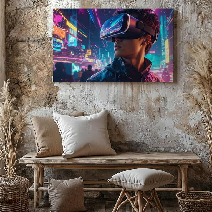 Neon VR Dreamscape Canvas – Futuristic Virtual Reality Wall Art - Gifitto