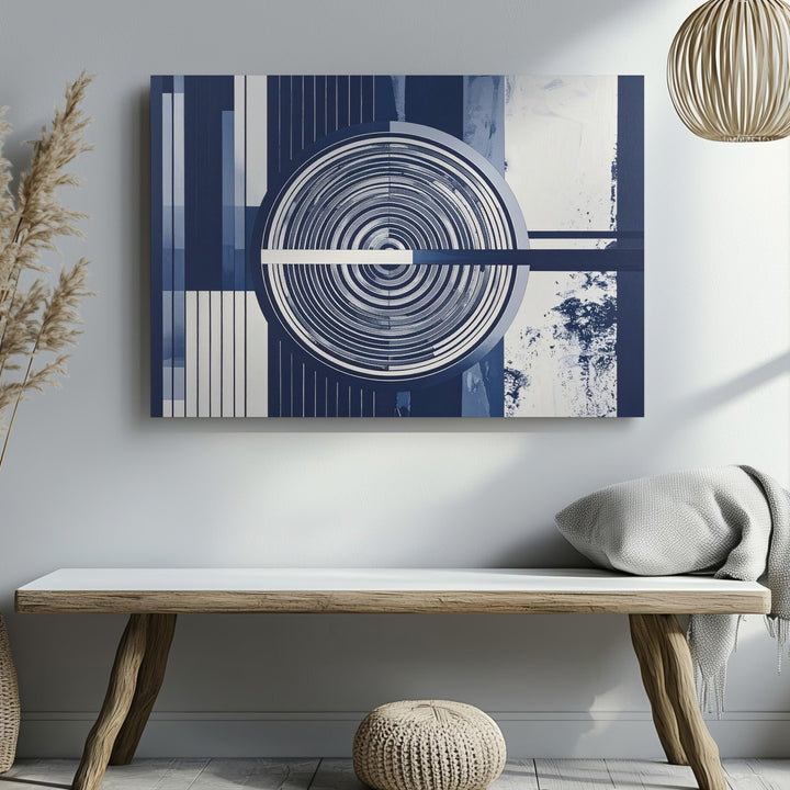 Navy Line Op Art Canvas – Geometric Optical Illusion Wall Art - Gifitto