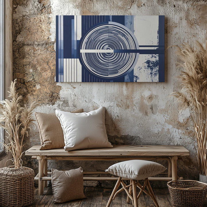 Navy Line Op Art Canvas – Geometric Optical Illusion Wall Art - Gifitto