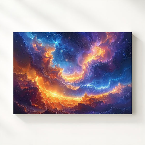 Interstellar Waveform Canvas – Glowing Orange & Blue Nebula Cloudscape - Gifitto
