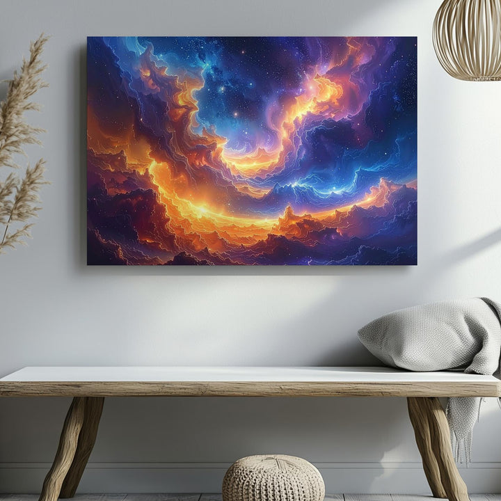 Interstellar Waveform Canvas – Glowing Orange & Blue Nebula Cloudscape - Gifitto