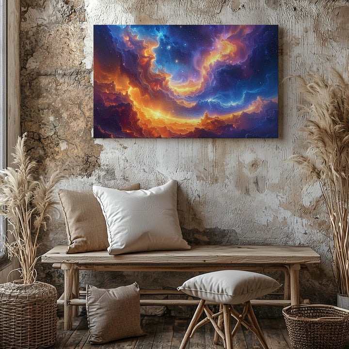 Interstellar Waveform Canvas – Glowing Orange & Blue Nebula Cloudscape - Gifitto