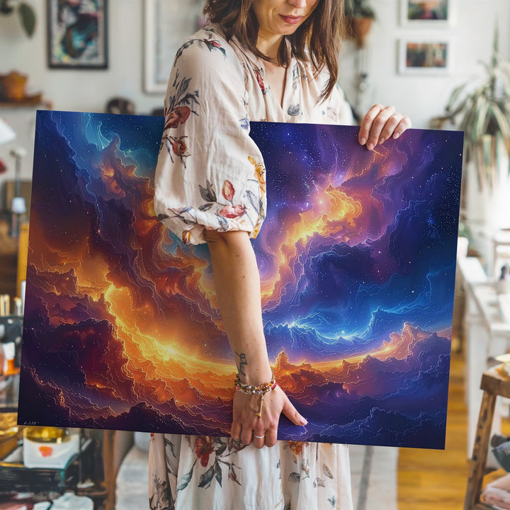 Interstellar Waveform Canvas – Glowing Orange & Blue Nebula Cloudscape - Gifitto
