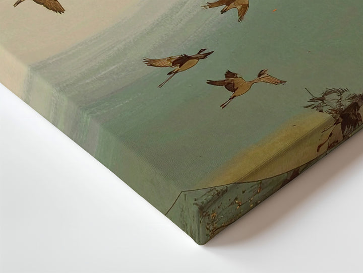 Minimalist Migrating Birds Canvas – Serene Nature Scene with Glowing Moon - Gifitto