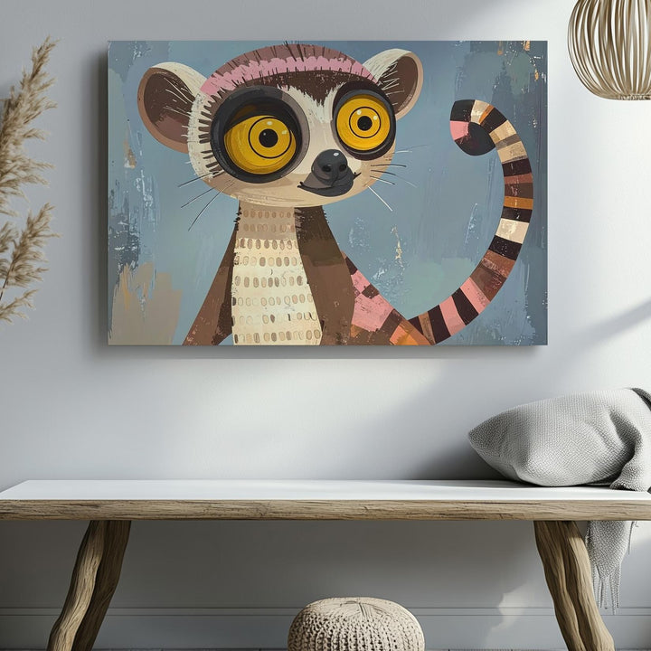 Quirky Lemur Character Canvas – Playful Kids Wall Art - Gifitto
