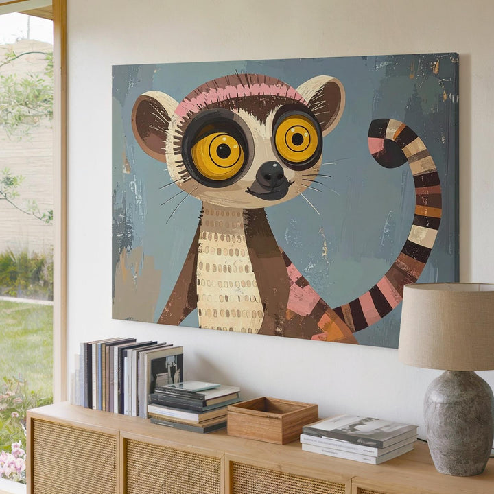 Quirky Lemur Character Canvas – Playful Kids Wall Art - Gifitto