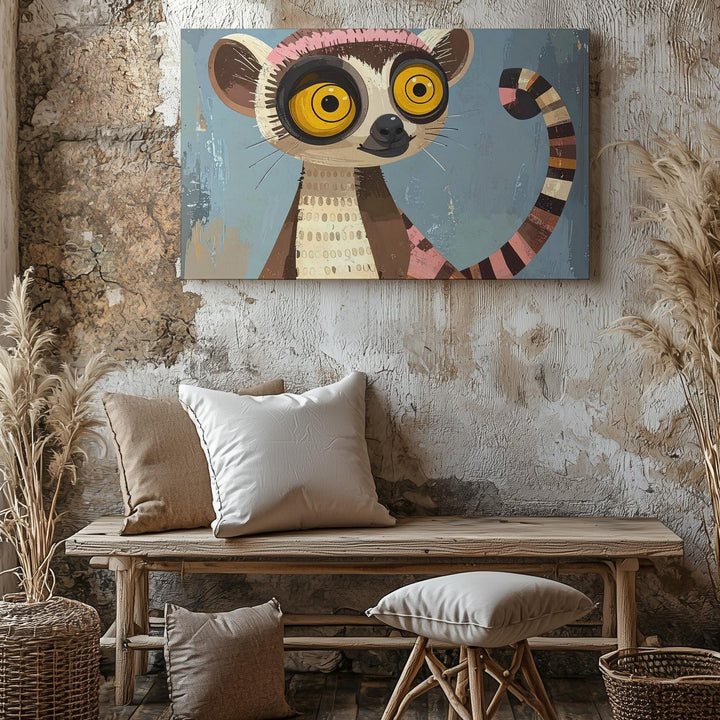 Quirky Lemur Character Canvas – Playful Kids Wall Art - Gifitto