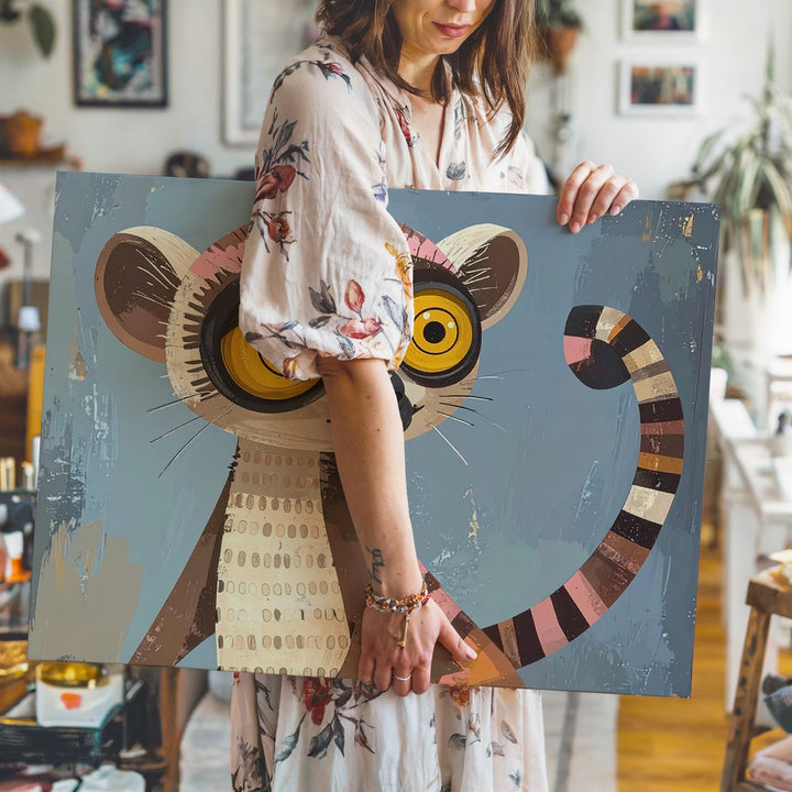 Quirky Lemur Character Canvas – Playful Kids Wall Art - Gifitto