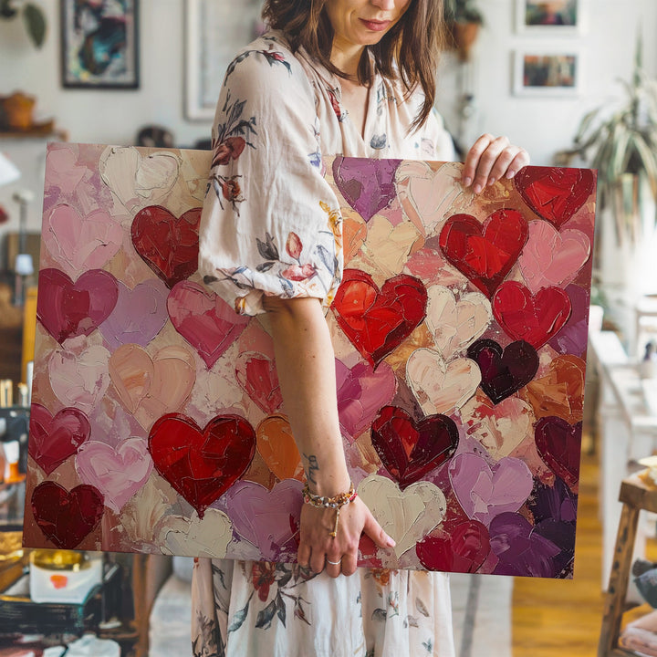 Heartfelt Collage Canvas – Textured Hand-Painted Heart Art - Gifitto