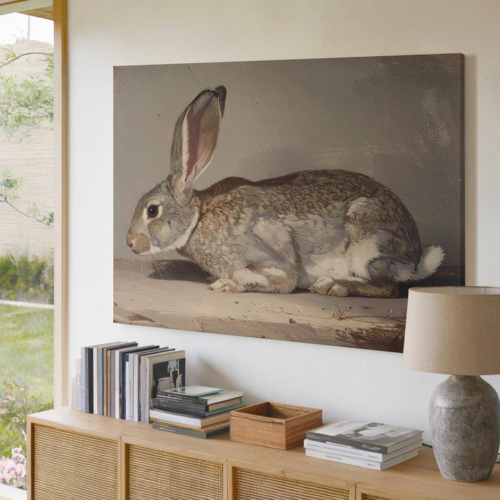 Vintage Rabbit Portrait Canvas – Serene Rustic Wall Art - Gifitto