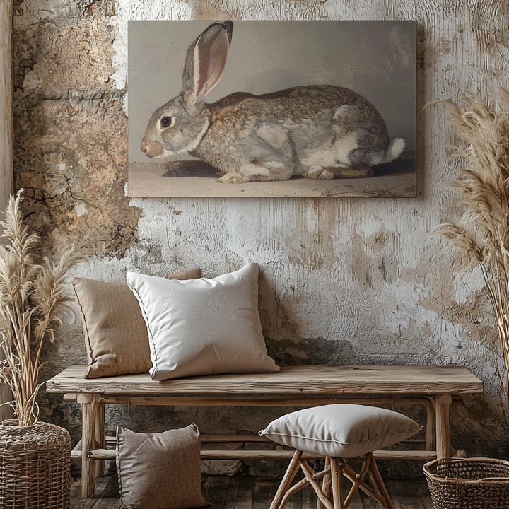 Vintage Rabbit Portrait Canvas – Serene Rustic Wall Art - Gifitto