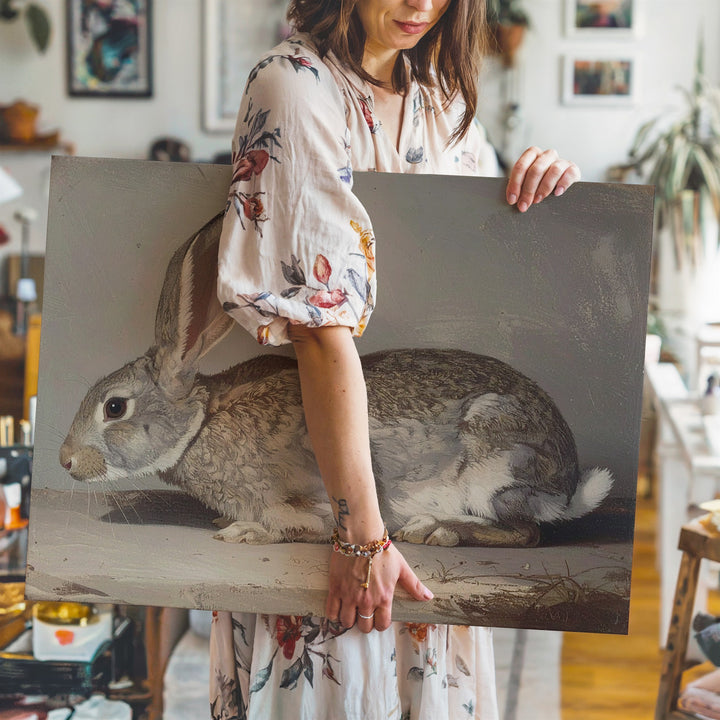 Vintage Rabbit Portrait Canvas – Serene Rustic Wall Art - Gifitto