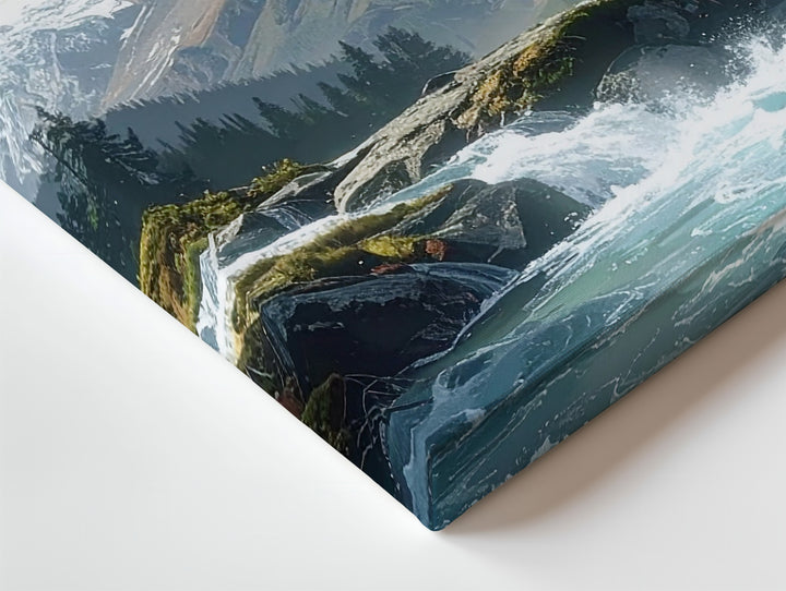 Alpine Majesty Canvas – Snow Peak & Forest Stream Nature Wall Art - Gifitto