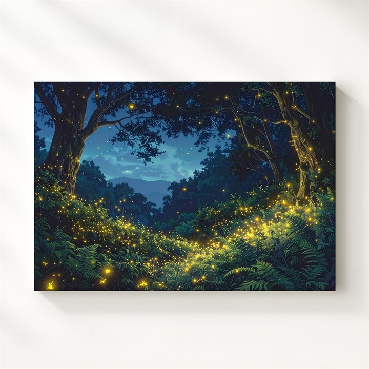 Firefly Forest Night Canvas – Mystical Woodland Glow & Starry Sky Art - Gifitto