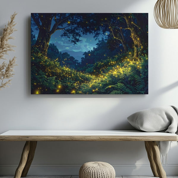 Firefly Forest Night Canvas – Mystical Woodland Glow & Starry Sky Art - Gifitto