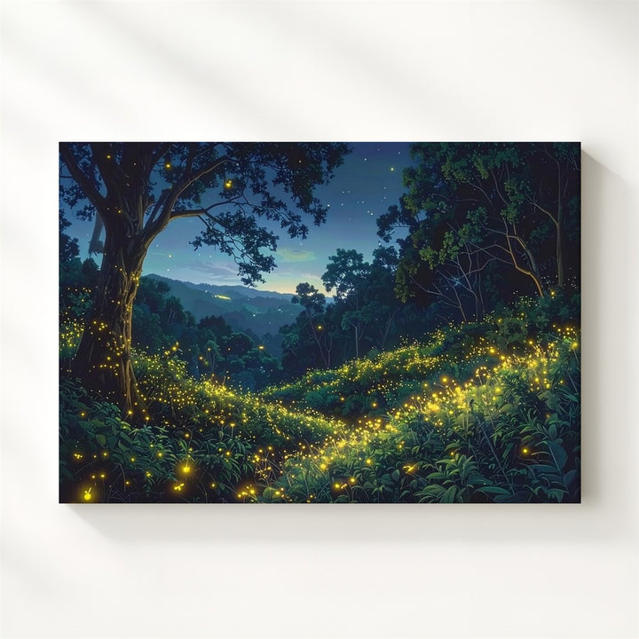 Twilight Firefly Forest Canvas – Glowing Night Woods & Starry Sky Art - Gifitto