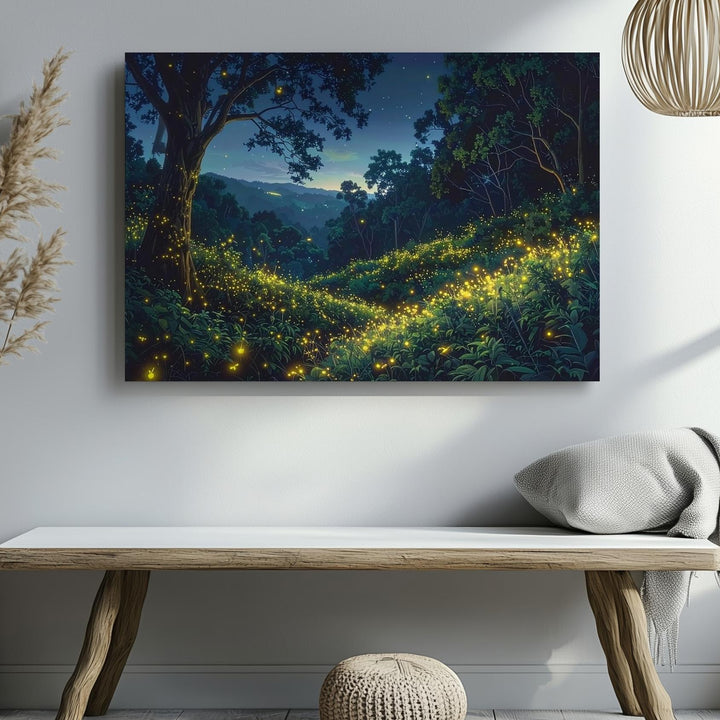 Twilight Firefly Forest Canvas – Glowing Night Woods & Starry Sky Art - Gifitto