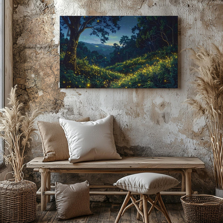 Twilight Firefly Forest Canvas – Glowing Night Woods & Starry Sky Art - Gifitto
