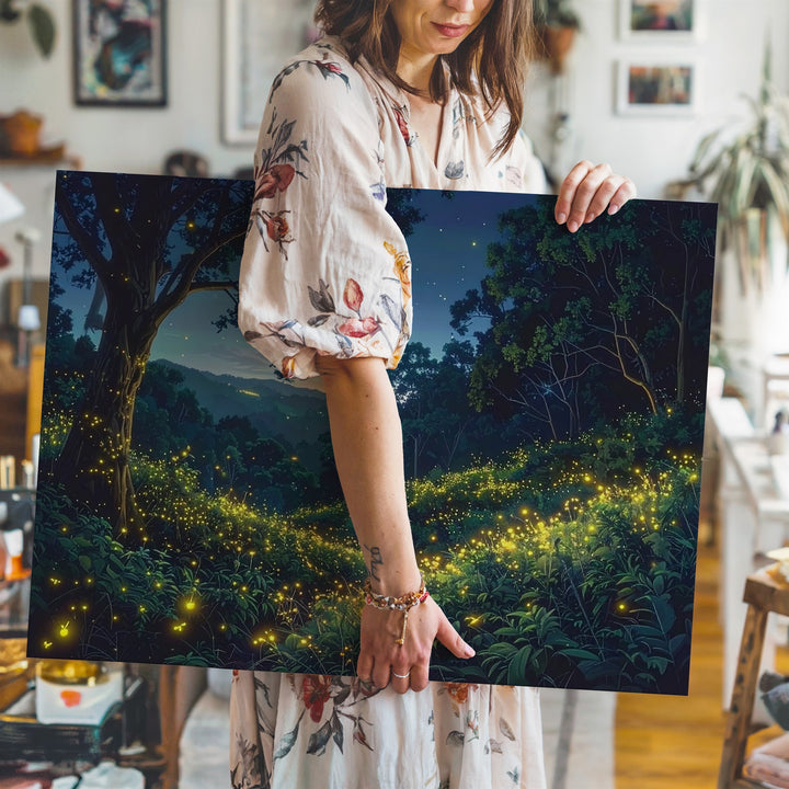 Twilight Firefly Forest Canvas – Glowing Night Woods & Starry Sky Art - Gifitto