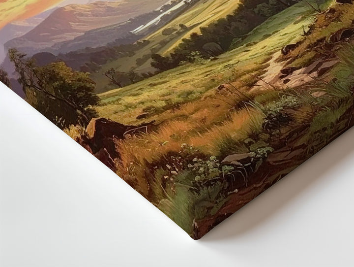 Sunset Valley Canvas – Dramatic Orange-Pink Sky & Wilderness Path Art - Gifitto