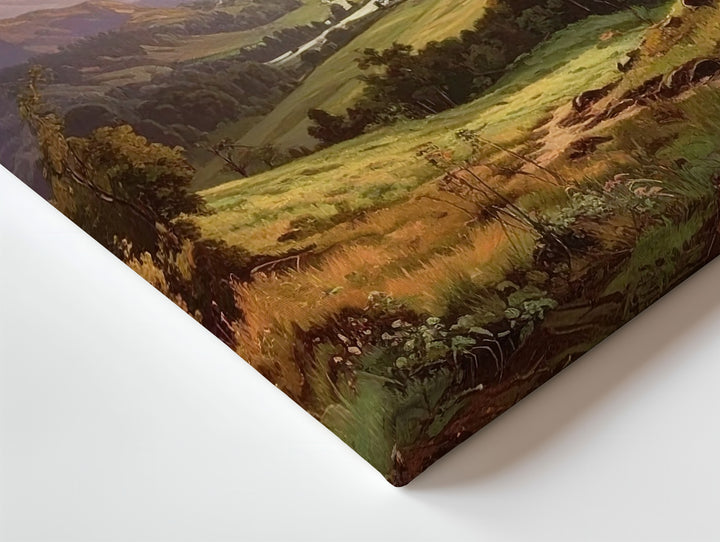 Romantic Sunset Valley Canvas – Painterly Mountain Path & Golden Sky - Gifitto