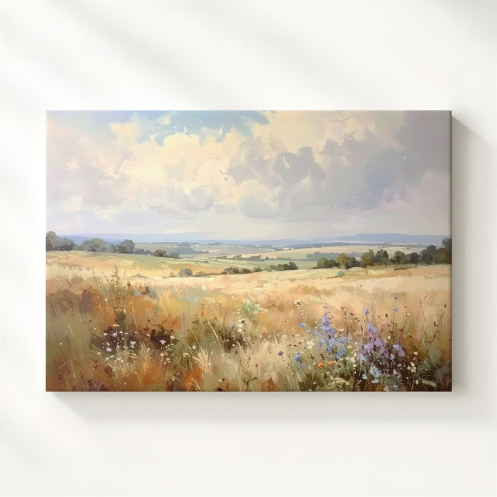 Pastel Summer Meadow Canvas – Soft Watercolor Countryside Landscape Art - Gifitto