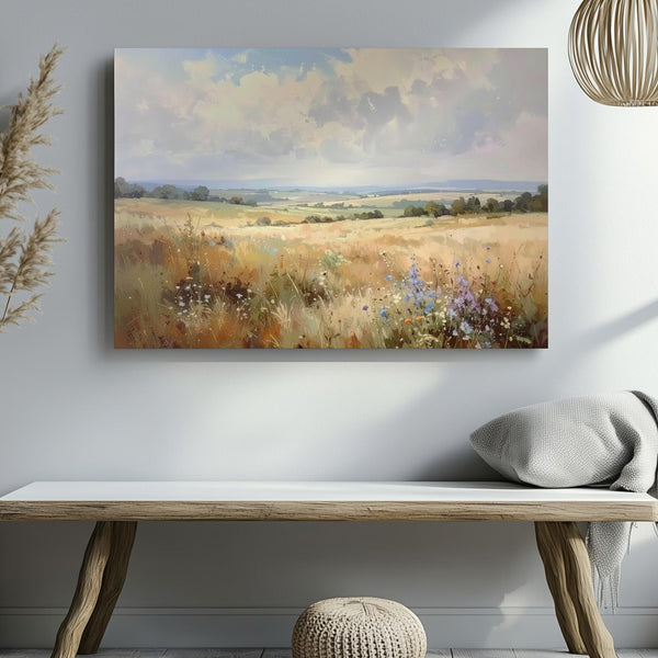 Pastel Summer Meadow Canvas – Soft Watercolor Countryside Landscape Art - Gifitto