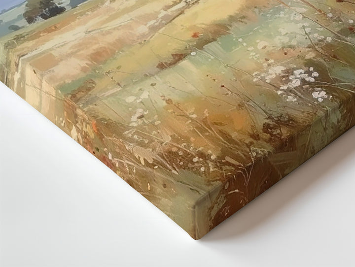 Whispering Meadow Canvas – Soft Watercolor Pasture with Wildflowers & Clouds - Gifitto