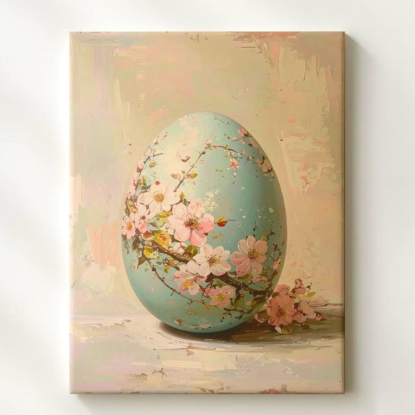Cherry Blossom Easter Egg Canvas – Elegant Spring Wall Art - Gifitto