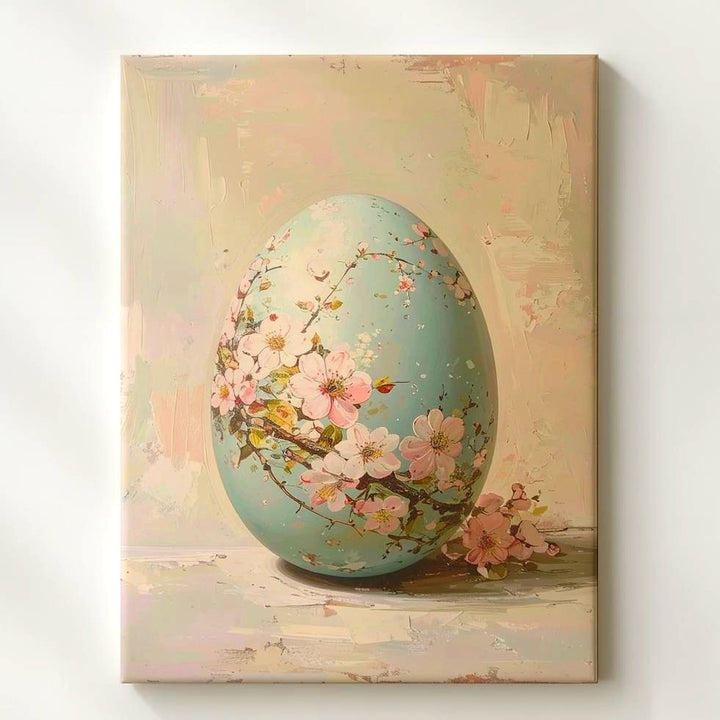 Cherry Blossom Easter Egg Canvas – Elegant Spring Wall Art - Gifitto