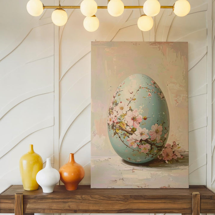 Cherry Blossom Easter Egg Canvas – Elegant Spring Wall Art - Gifitto