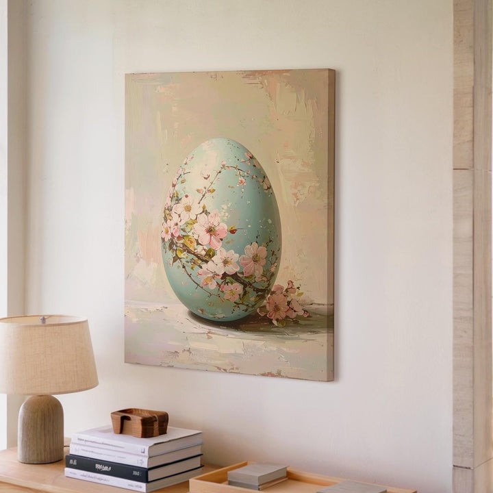 Cherry Blossom Easter Egg Canvas – Elegant Spring Wall Art - Gifitto