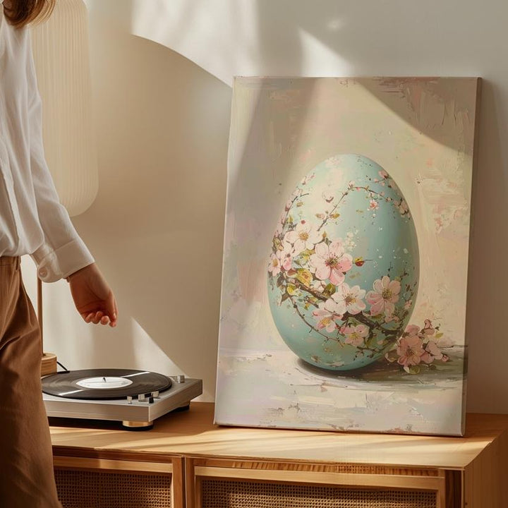 Cherry Blossom Easter Egg Canvas – Elegant Spring Wall Art - Gifitto