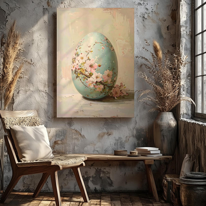 Cherry Blossom Easter Egg Canvas – Elegant Spring Wall Art - Gifitto
