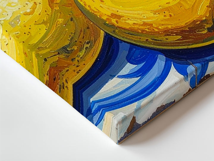 Mediterranean Lemon Tile Canvas – Bold Citrus Still Life on Blue Ceramic Background - Gifitto