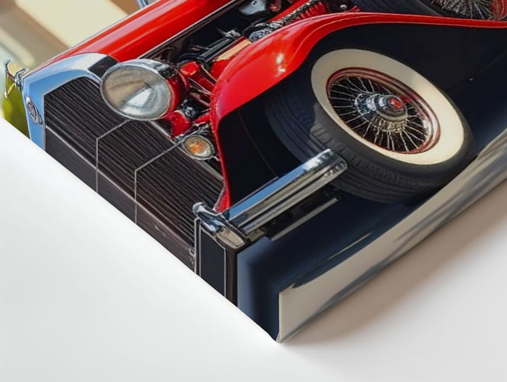 Springtime Roadster Canvas – Red Vintage Car Beneath Blooming Tree - Gifitto