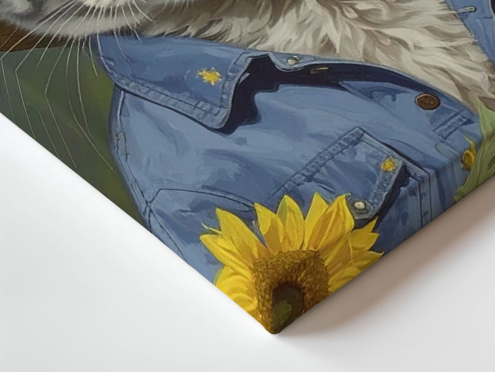 Wise Tabby Cat with Straw Hat Canvas – Rustic Farmer Portrait in Sunflower Shirt - Gifitto