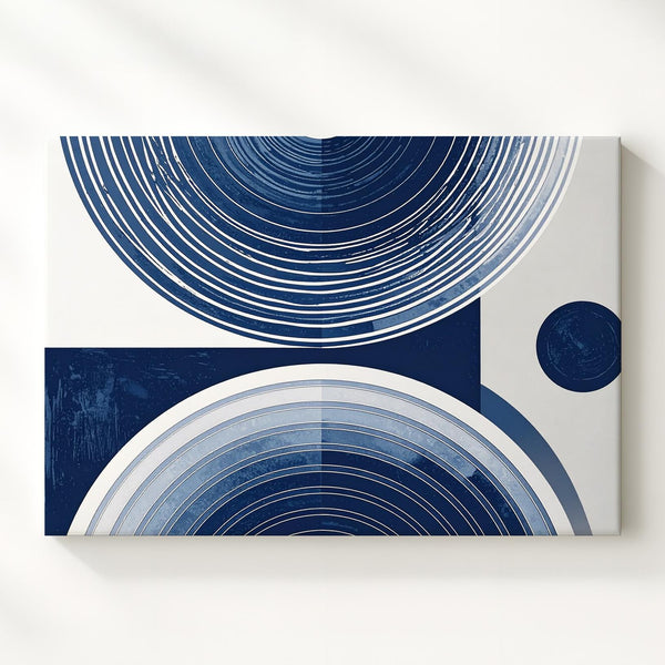 Navy Semicircle Trio Canvas – Minimalist Mid-Century Geometric Art - Gifitto