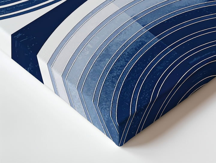 Navy Semicircle Trio Canvas – Minimalist Mid-Century Geometric Art - Gifitto