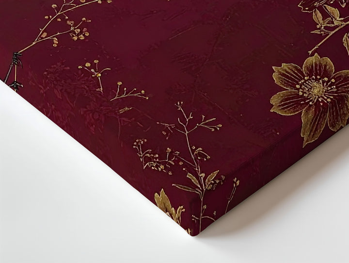 Golden Vine & Black Bird Canvas – Minimalist East Asian-Inspired Wall Art - Gifitto