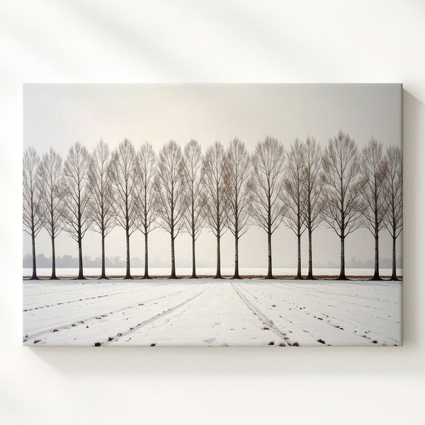 Symmetrical Winter Trees Canvas – Minimalist Snowfield Landscape Wall Art