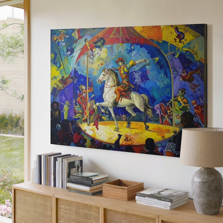 Cirque Éclat Canvas – Whimsical Horse & Performer Circus Scene - Gifitto