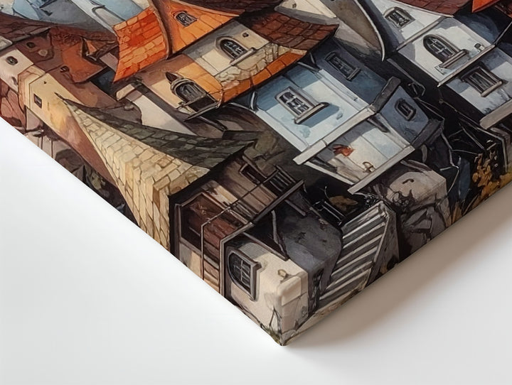 Whimsical Fairytale Village Canvas – Crooked Medieval Houses Fantasy Art - Gifitto