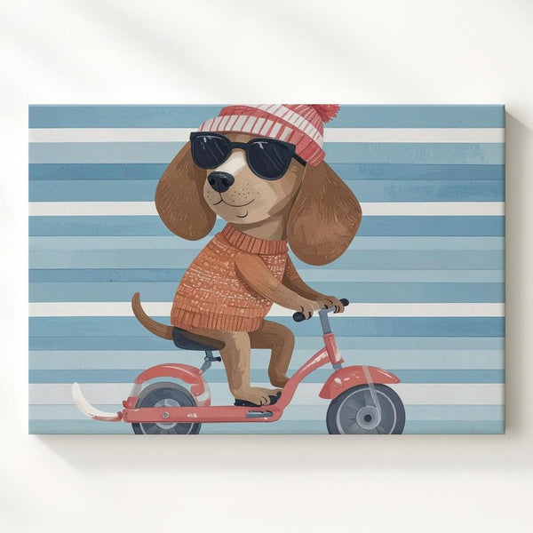 Adorable Dog on Scooter Canvas – Fun Nursery Wall Art - Gifitto