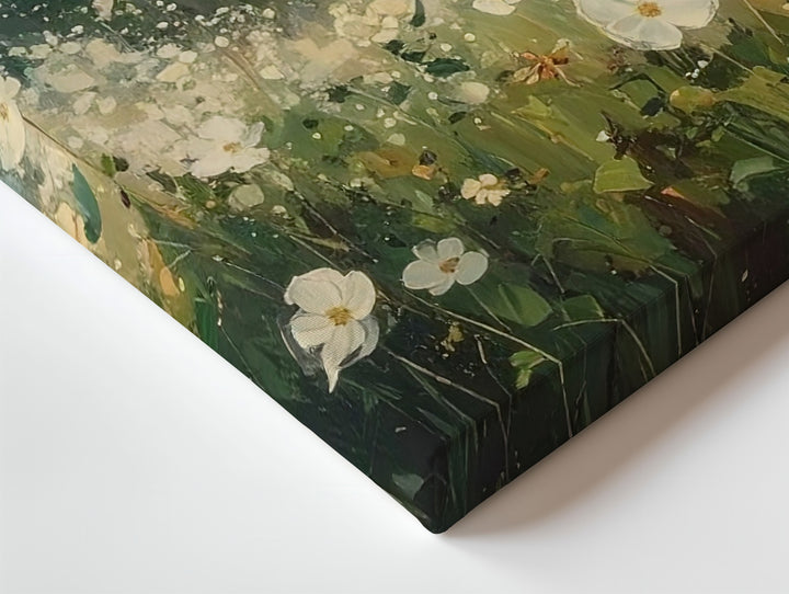 Twilight Bloom Canvas – Abstract White Wildflowers in Deep Forest Light - Gifitto
