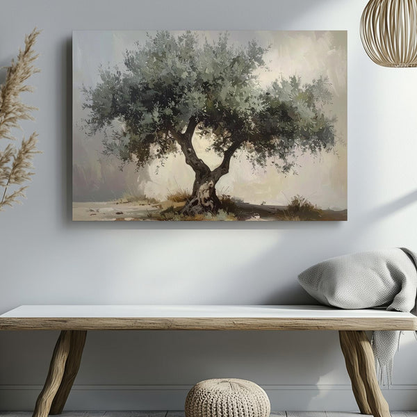 Enduring Olive Tree Canvas – Minimalist Mediterranean Nature Art - Gifitto